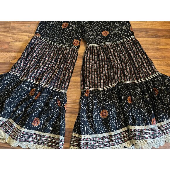 Boho Floral Print Wide Leg Bell Bottom Pants XL Festival Hippie Indie Gypsy Retr - Picture 2 of 12